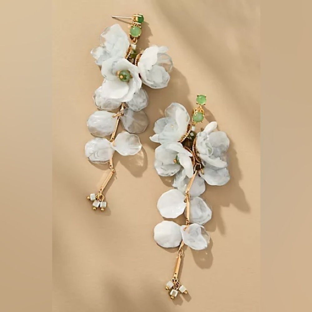 Anthropologie Blossom  Drop Green Floral Earrings